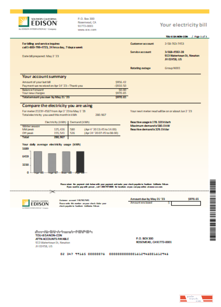 Southern California Edison utility business bill SCR PSD template